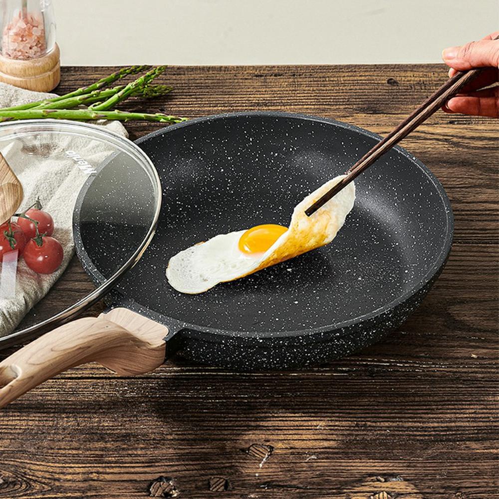 MENJO Granite Frying Pan 20cm Non Stick Skillet with Lid/Spatula for Home Cooking