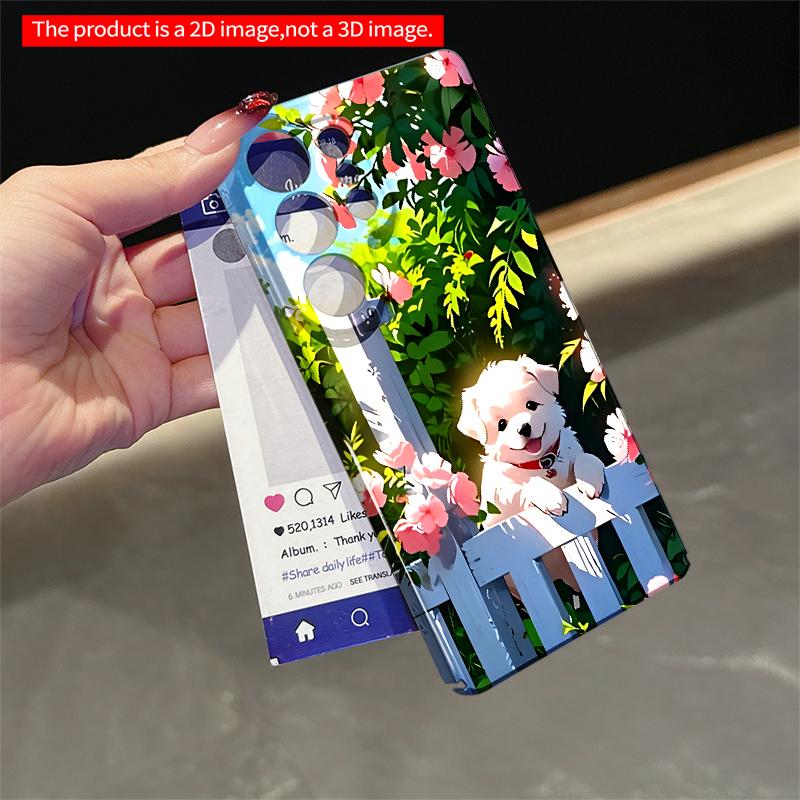 2DFlat Samsung Phone Case Sunlit Puppy Behind Flowering Fence Applicable To Galaxy S23 S24 S25ULTRA S26 A12 A14 A15 A16 A54 A55