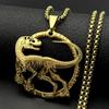 Collana Ciondolo Scheletro di Dinosauro Velociraptor per Donne Uomini Acciaio Inossidabile Colore Oro Animale Hip Hop Maschile Catena a Scatola Gioielli