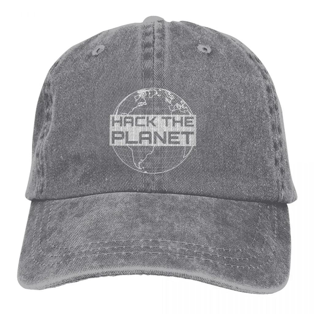 Hack The Planet Hellgraues Globus-Design für Computer-Hacker, Baseballkappen, Schirmmütze, Sonnenschutzhüte für Männer und Frauen