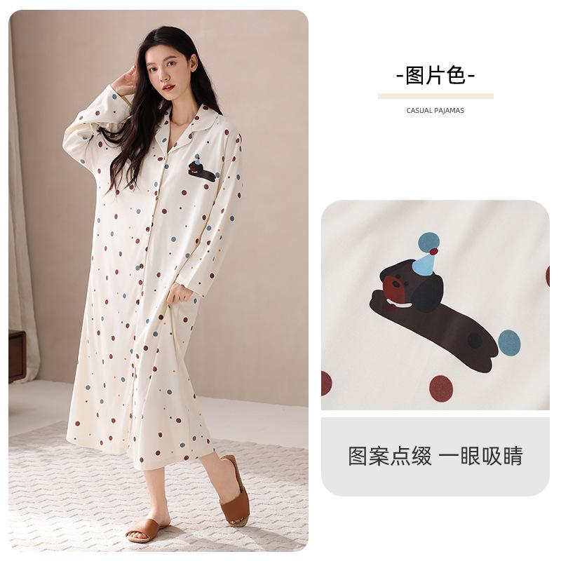 

Пижамы Женские Весна и Осень Хлопок Длинный Рукав Платья Миди и Макси Платья Свободные Сладкие Милые Домашняя одежда 3XL