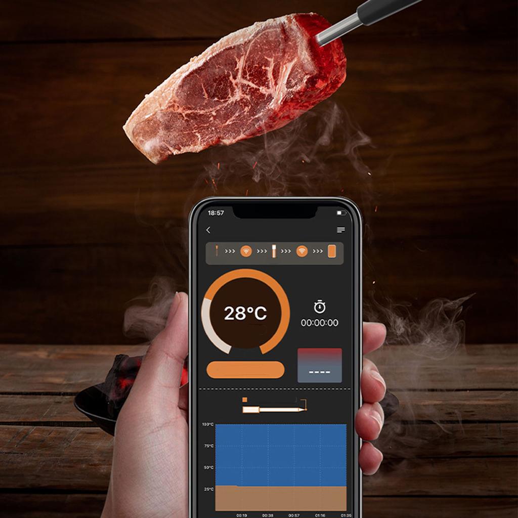 Wireless Meat Thermometer Bluetooth Connection APP Monitoring IPX7 Smart Food Thermometer for Oven