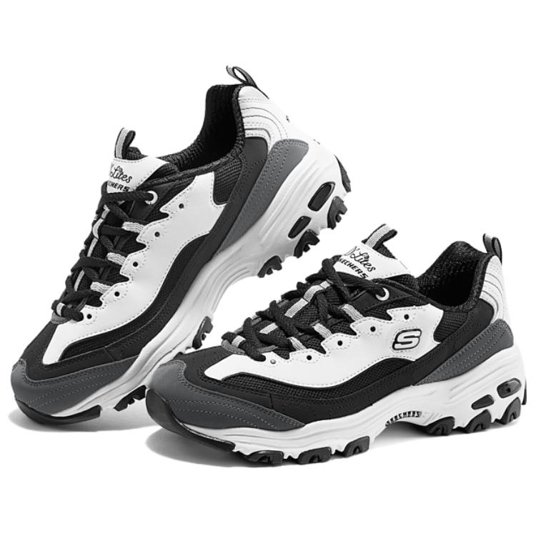 Skechers DLites 1.0 Comfortable Fashion Durable Low-Top Dad Shoes Women Sneaker Black White 150555-BKW