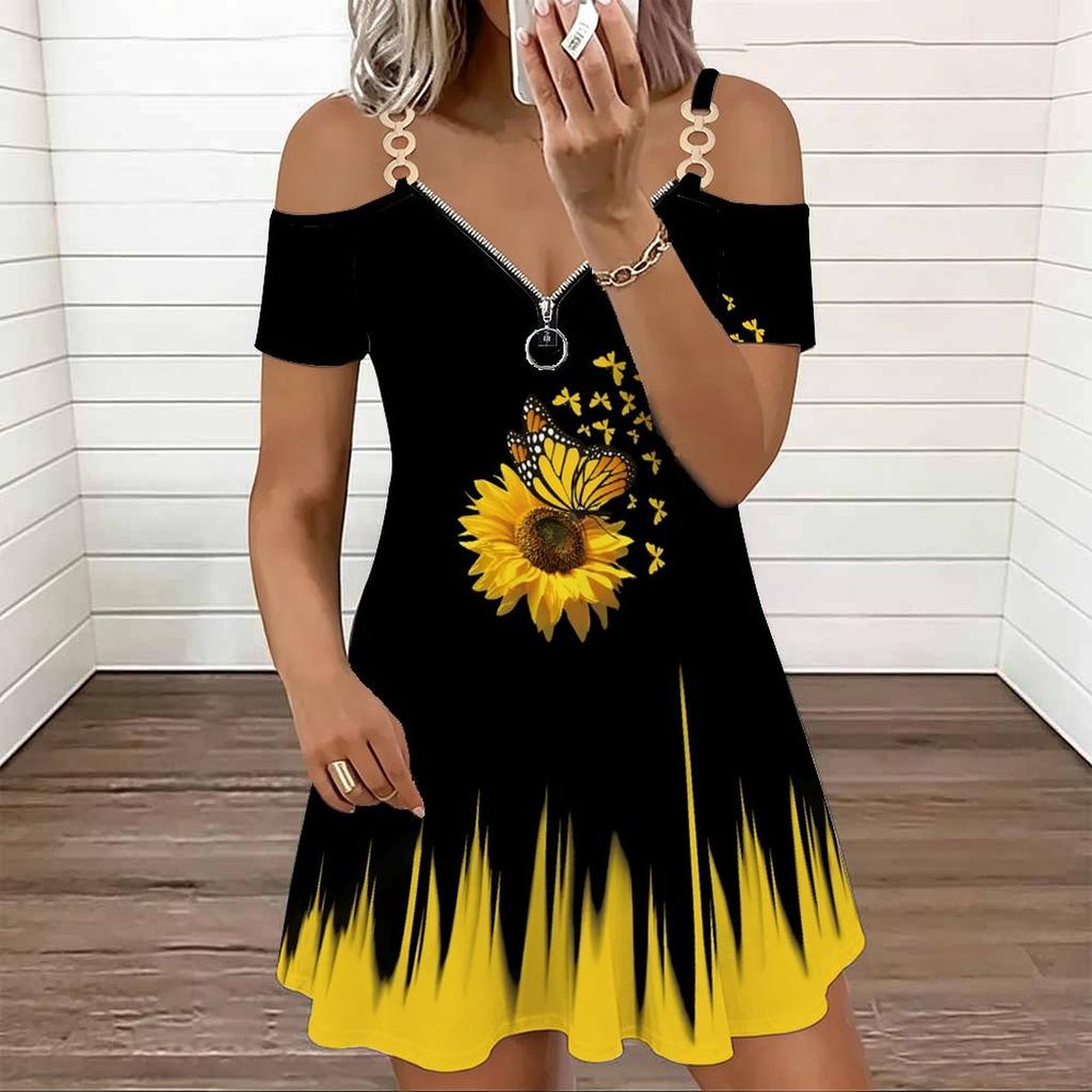 Ladies Spaghetti Strap Charming Hydrangea Bouquet Plus Size Loose Dress