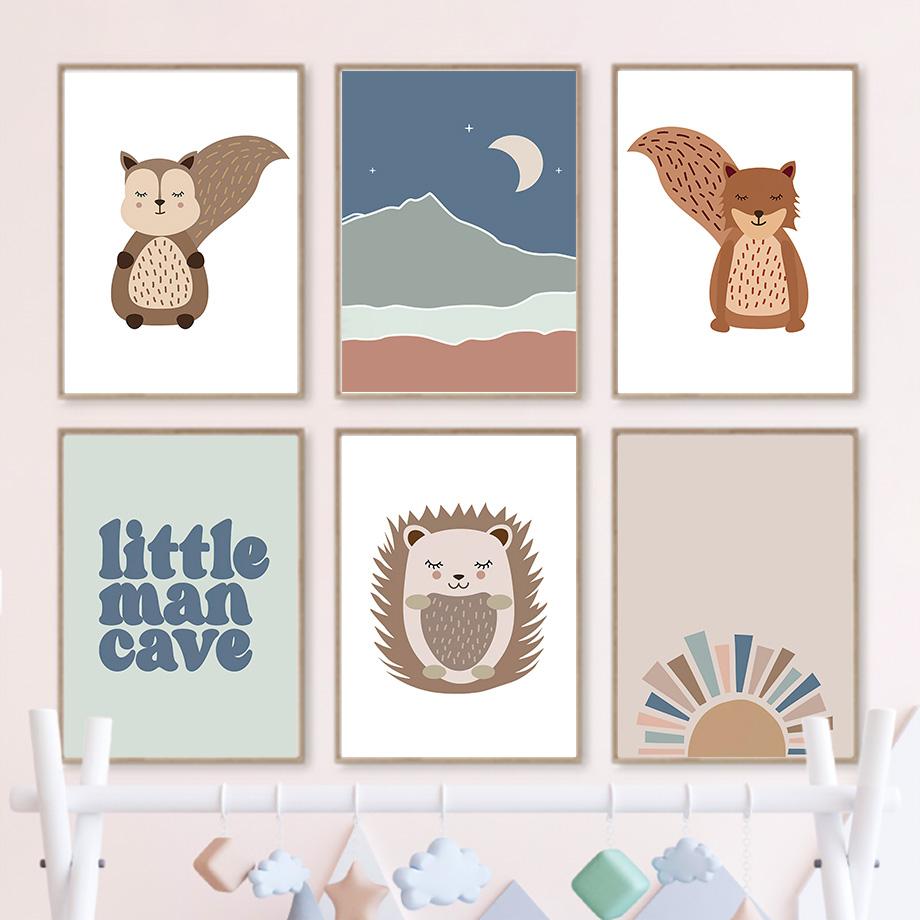 

Squirrel Hedgehog Sun Rainbow Kids Room Wall Art Painting Nordic Posters and Prints Wall Pictures Kids Room