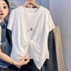 Women Summer Short Sleeve T-Shirt Round Neck Fake Two Piece Twist Knot Design Casual Top