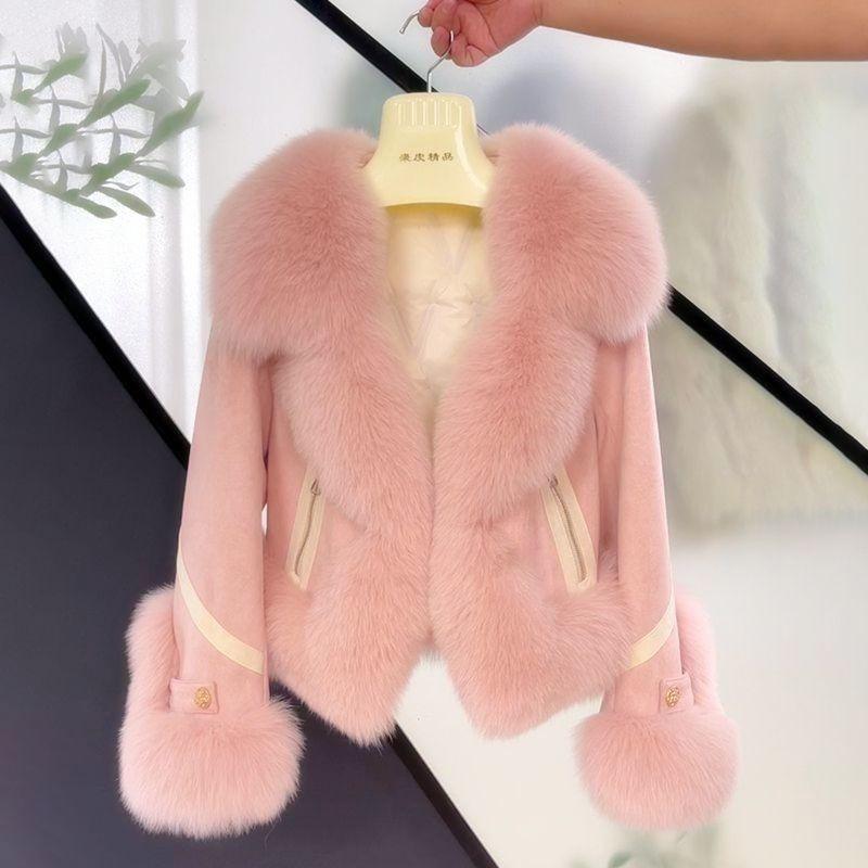 Imitation fox fur jacket women's short autumn and winter new cotton thickened fashion suede coat light