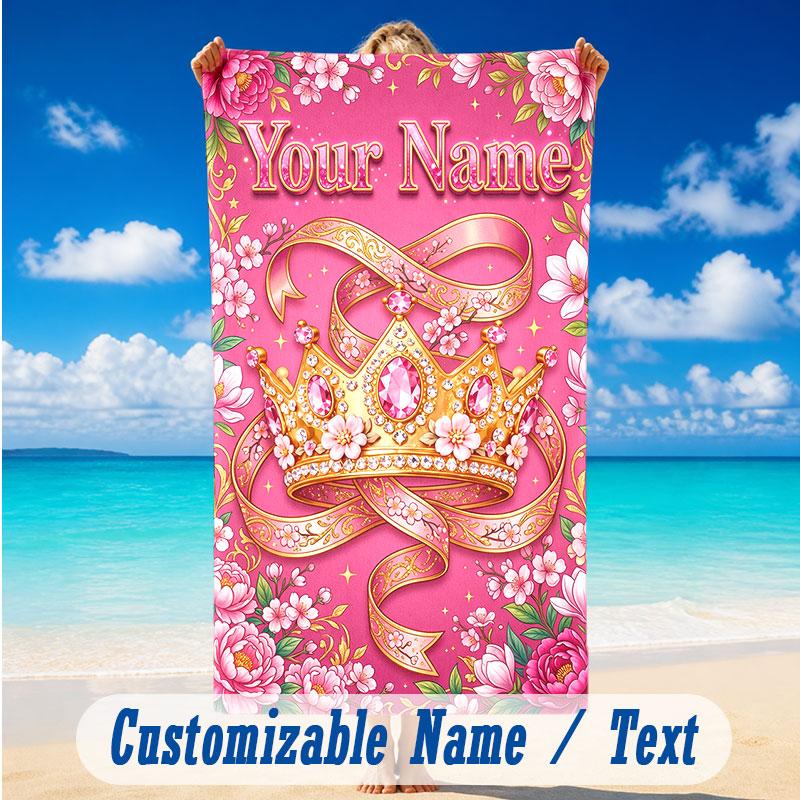 Floral Garden Theme Beach Towel Personalized Custom Name & Text Soft Quick Dry Beach Towel for Swimming Travel