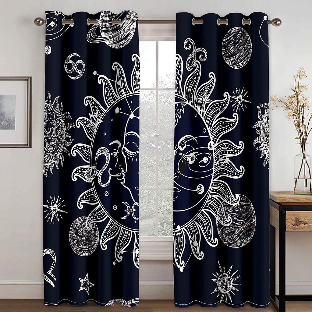 Moon Tarot Sun Spiritural Flower Black Window Panel Drapes in Children Bedroom Space Living Room Hall Treatments Kitchen Decor Drapes Blinds