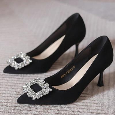 Spring and Summer Fashionable Pointed-toe Stiletto High Heels Rhinestone Versatile Commuting Single Shoes