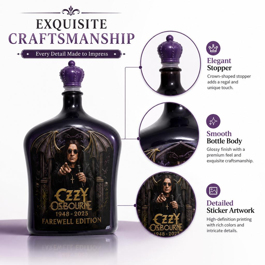 Ozzy Osbourne 1948-2025 Afscheidseditie Kroon Whiskey Herdenkingsfles, Ozzy Osbourne Afscheidscollectie Fles