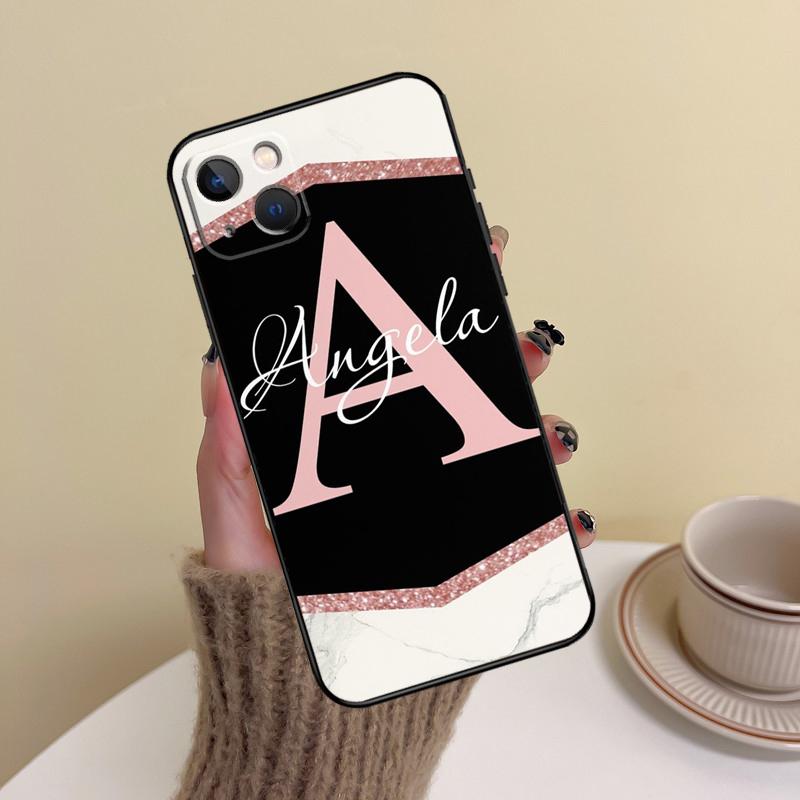 Personalised Name Initial Marble Pink Phone Case For iPhone 15 14 13 12 11 16 Pro Max Mini X XS XR Max 7 8 Cover Funda