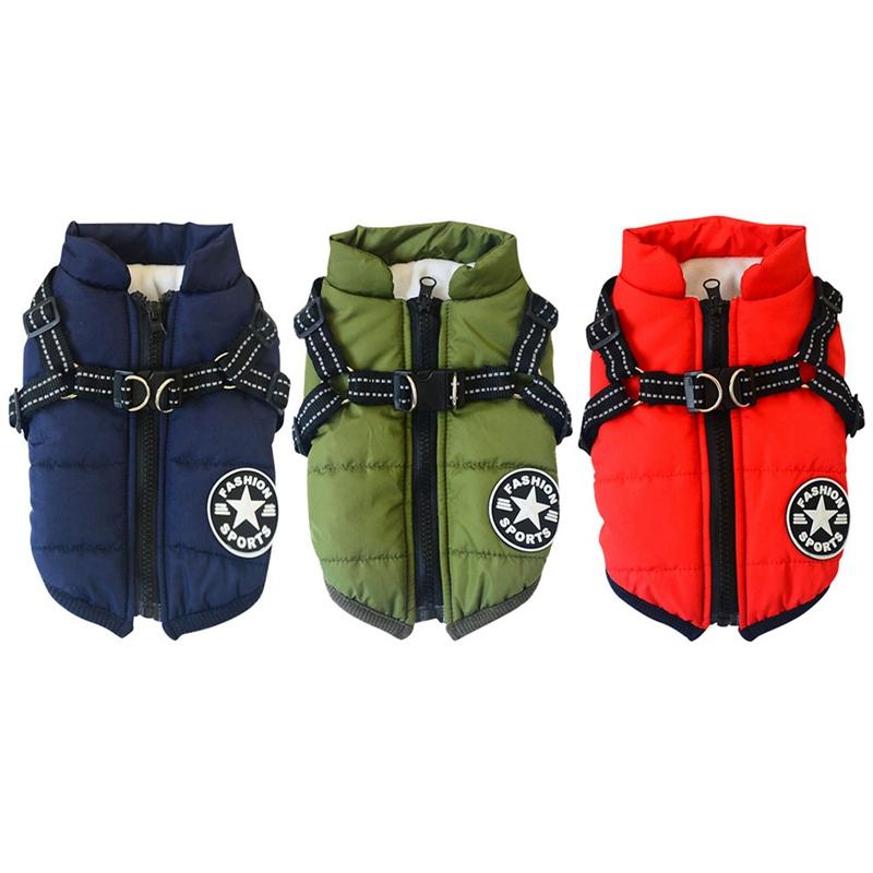 Pet Dog Winter Vest Coat For Small Medium Dogs Puppy Warm Down Jacket Sleeveless Padded Vest With Harness Chest Strap