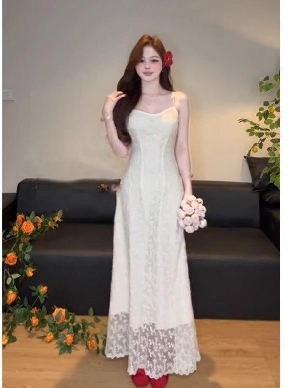 

Pure desire wind embroidery suspender dress women s summer new temperament fashion waist thin chic long dress tide S