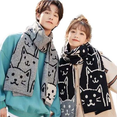 Winter Neue Partner Schals Gestrickt Wolle Unisex Studenten Schal Koreanischer Stil Katze Niedlich Cartoon Dick Warm