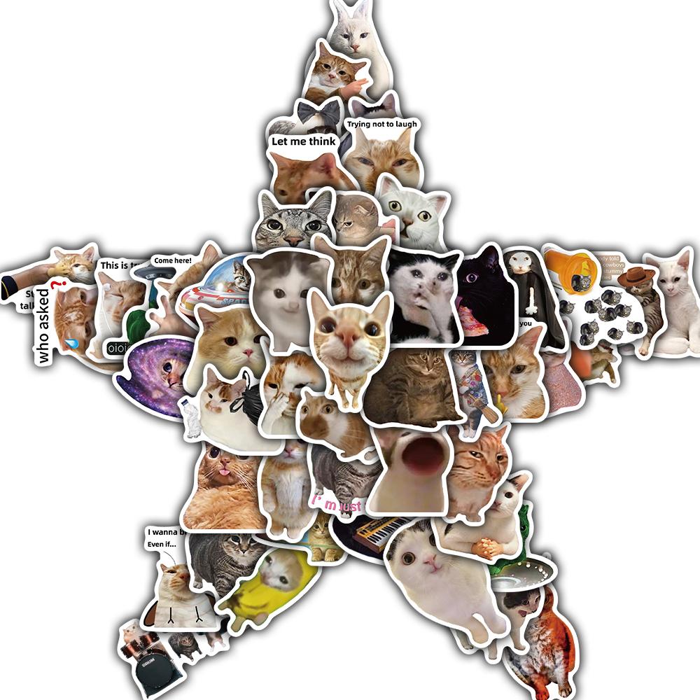 

50PCS Cat Meme Collection Sticker Notebook Phone Motorcycle Art Scrapbooking Motorcycle Laptop Wall Art Cartoon Decal Sticker