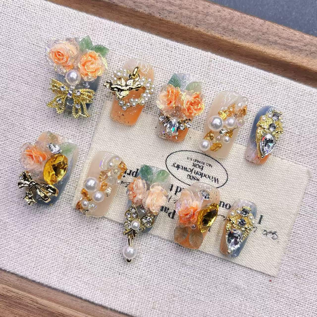 Dunhuang-Inspired Handmade Almond Style Nails: Premium Short Press-on Nail Art