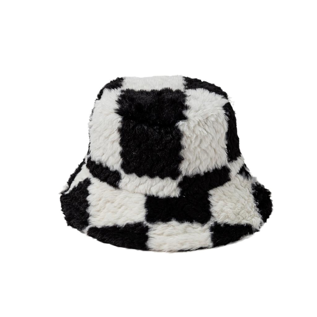 Große karierte Plüsch-Fischermütze für Männer und Frauen im Winter, vielseitige verdickte warme Ohrenschützmütze, modisch