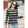 Women'S Summer Purple Striped Cotton T-Shirt O-Neck Long Sleeve Loose Fit Casual Fashion Top Anti-Pilling Feature Digital