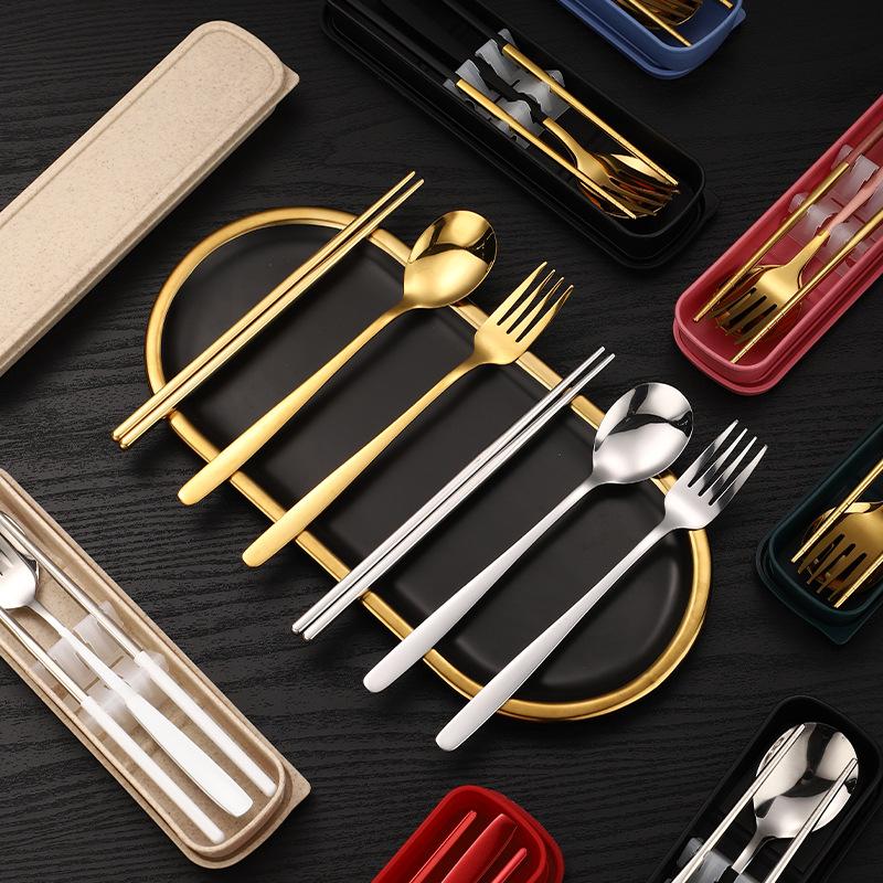Stainless Steel Cutlery Portable Student Spoon Fork Chopsticks Three-piece Outdoor Set