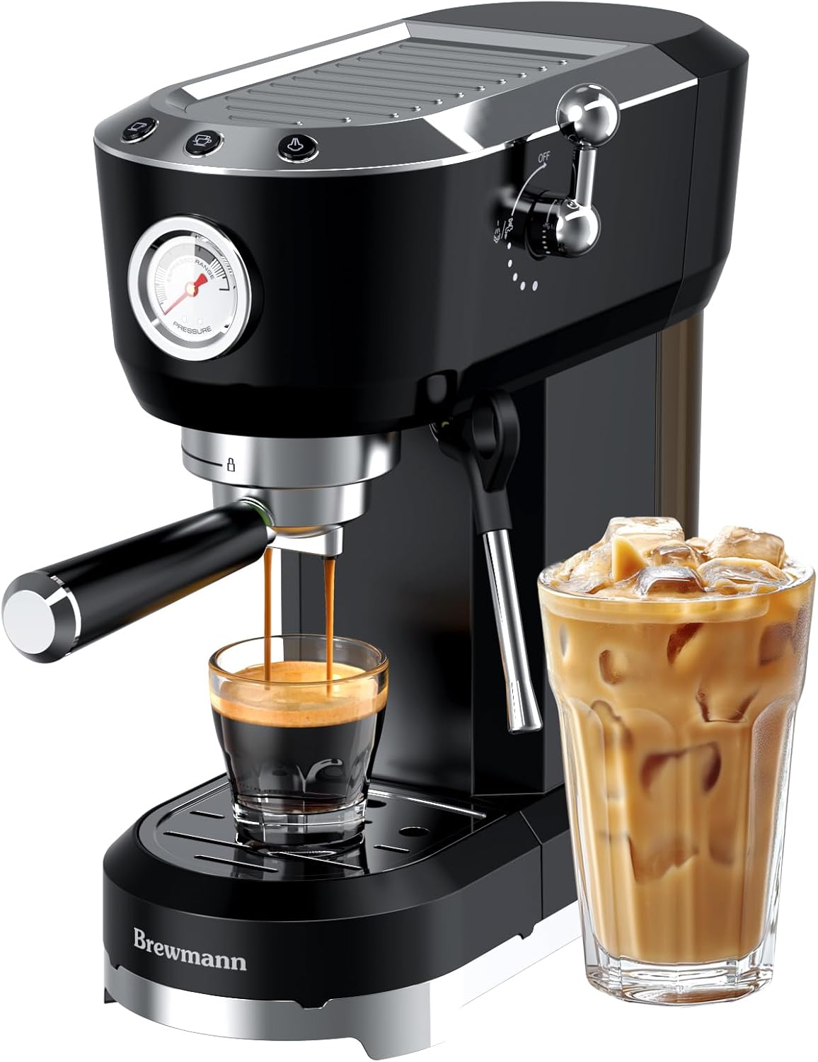 

Compact 20 Bar Espresso Machine with Steam Frother, Fast Heating, 42oz Water Tank, Black чорний