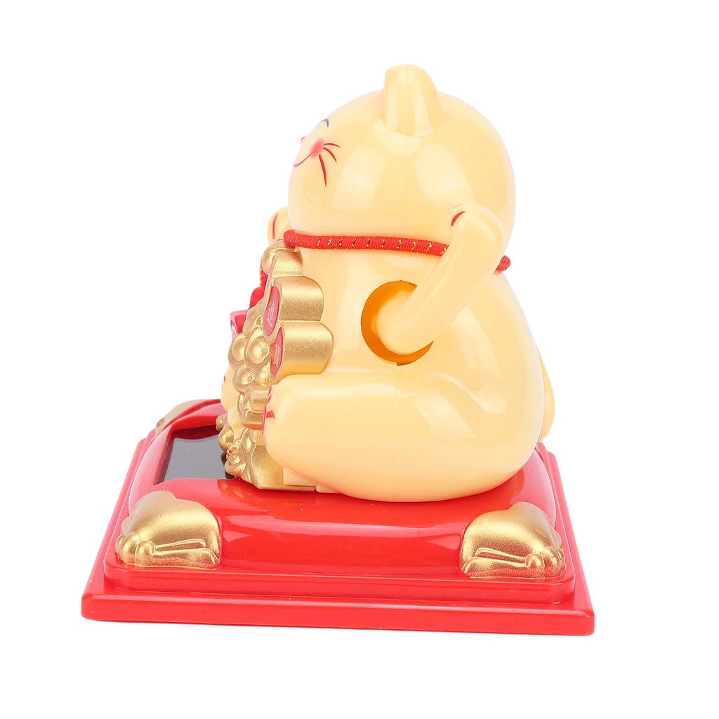 Lucky Cat Statue Vivid Lovely Waving Arm Solar Powered Fortune Cat with Dust Cover for Home Business Ornament Yellow