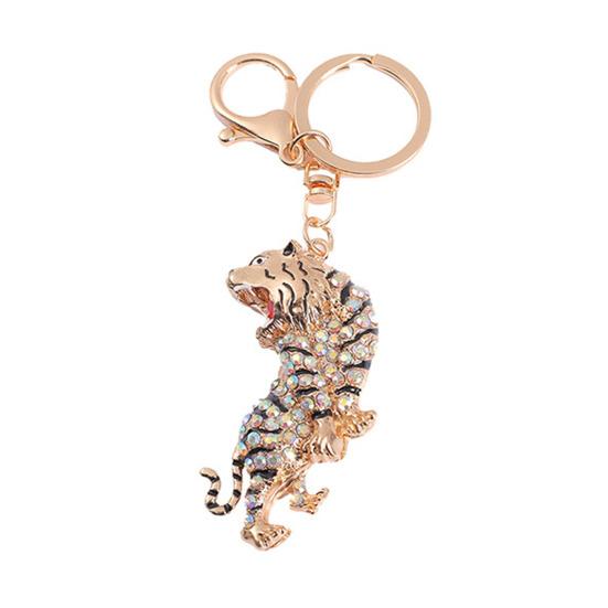 Keychain Pendant Sparkling Rhinestones Zodiac Tiger Shape Charm Key Chain Strong Lobster
