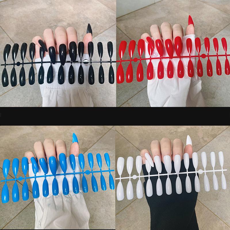 24 teile/satz DIY Schnelle Nägel Erweiterte Stil Spitze Spitze Einfarbig Glänzend Falsche Nägel Mehrfarbige Streifen Fertig Tragen Maniküre