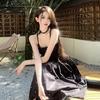 2025 High-End Women's Black Polka Dot Backless Camisole Summer Dress