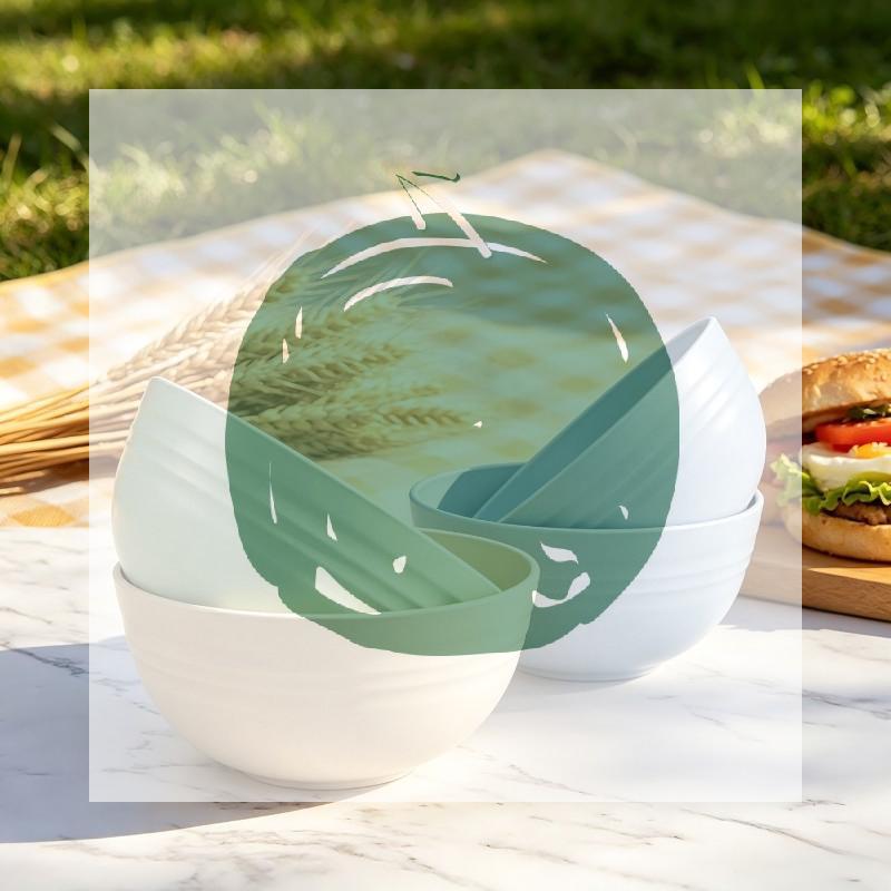 4Pcs Wheat Straw Bowl Set Unbreakable Plastic Bowls Fruit Salad Bowl Microwave Dishwasher Safe Home Kitchen Daily Use