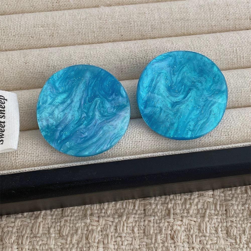 French Trendy Design Candy Color Twisted Piece Round Acetic Acid Earrings Women's Niche Vacation Style Versatile Earrings