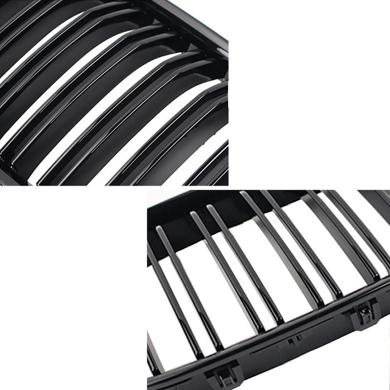 2-linjiga främre stötfångargaller njurracinggrill blanksvart för BMW F01 F02 F03 F04 740I 750I 7-serien 2009-2015 Biltillbehör