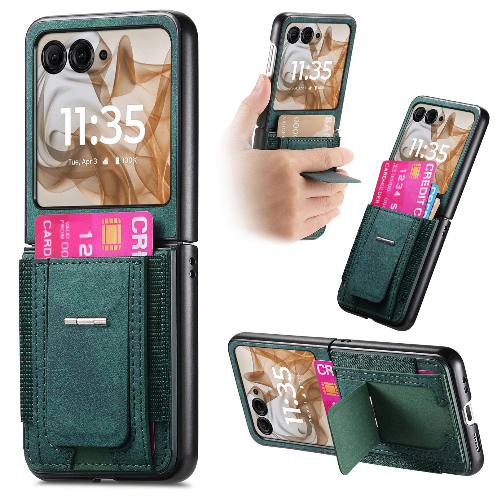 

For Motorola Razr 50 5G Case Kickstand Retro Leather Back Cover with Card Holder C