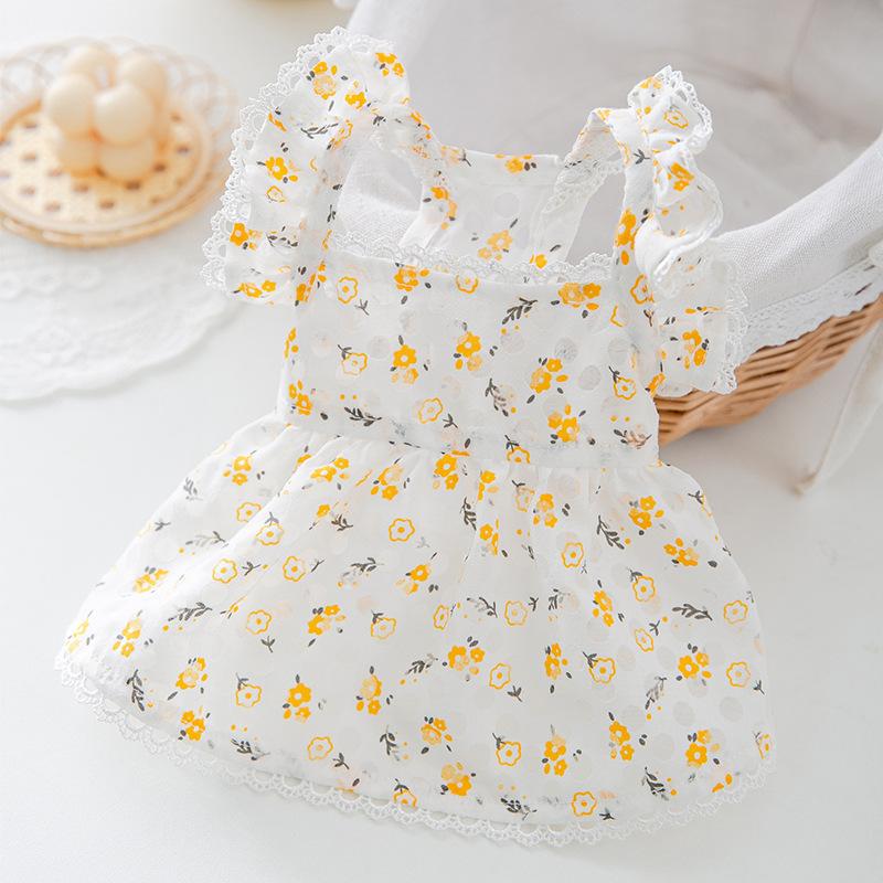 Spring and summer puppy dog fresh hollow skirt cat floral dress medium and small dog vest skirt pet clothes