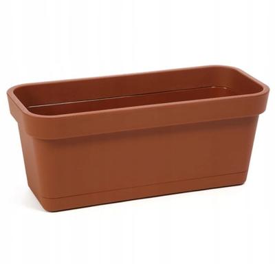 Brick-red Plastic Balcony Box Flowerpot 40x17cm with Lobelia Saucer