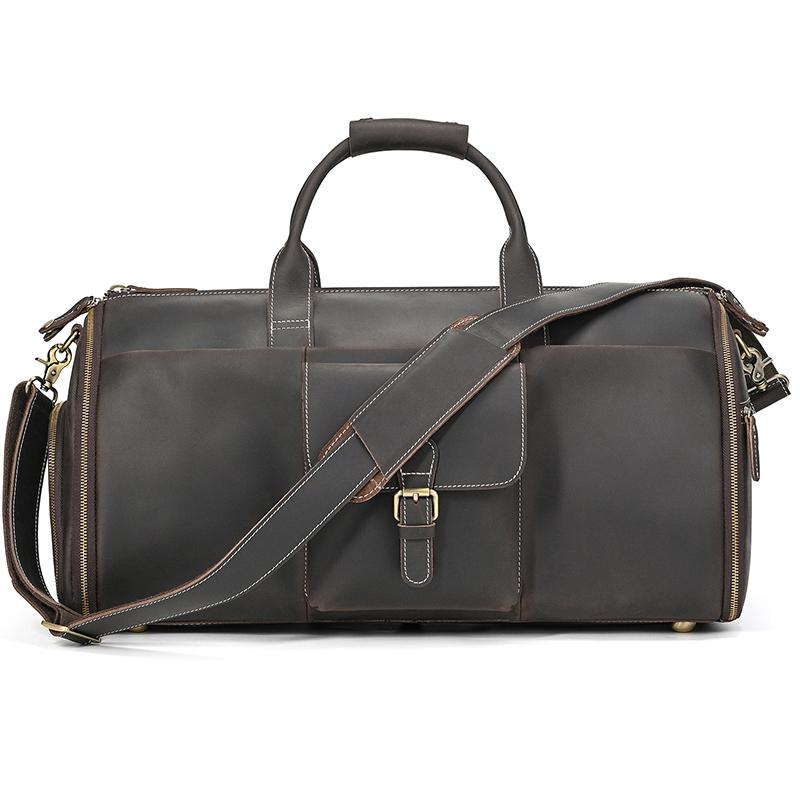 

Large leather men s bag duffel bag sports gym bag large capacity carry on travel bag casual single shoulder luggage bag vintage темно-коричневого кольору