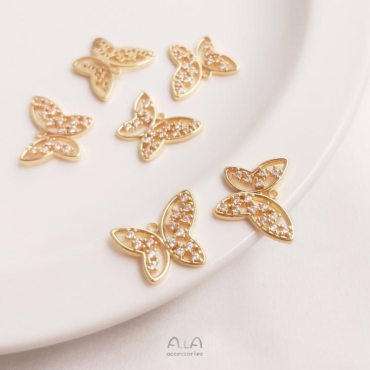 

14K Gold-Filled Butterfly Charm Pendant with Inlaid Zircon for DIY Jewelry