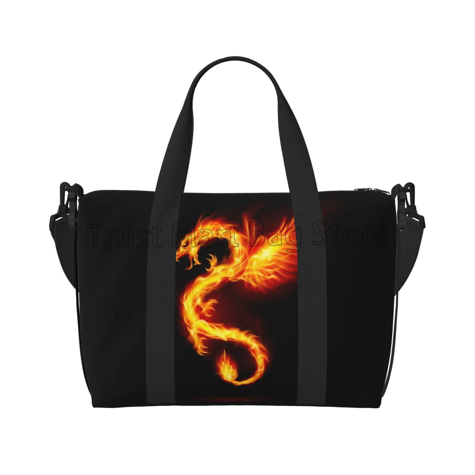 

Dragon with Fire Print Travel Bag Unisex Sports Gym Travel Duffel Bag Waterproof Weekender Overnight Bags with Adjustable Strap чёрный
