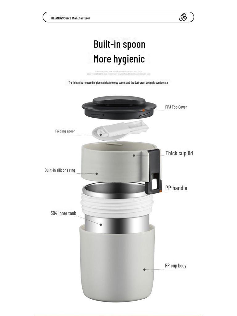 304 Stainless Steel Insulated Portable Soup Cup for Men, Women, and Students - Ideal for Breakfast, Porridge, Oatmeal, and Tea