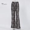 Women Long Pants Elastic High Waist Wide Leg Trousers with Pockets Leopard Print High Street Style Casual Pants