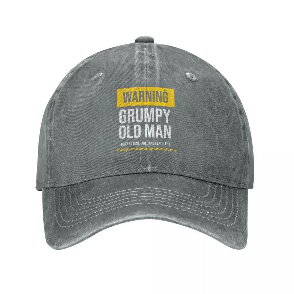 Warning Grumpy Old Man Men Women Baseball Cap Funny Caution Distressed Washed Hat Outdoor Activities Unstructured Soft Snapback