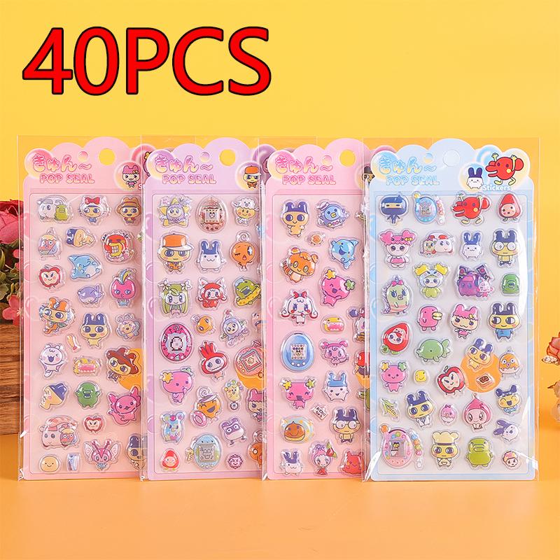 New 4/40Pcs 3D Relief Cute Cartoon Tamagotchi Stickers Kawaii Bubble Decals For Hand Account Notebook Decoration Stickers Toys