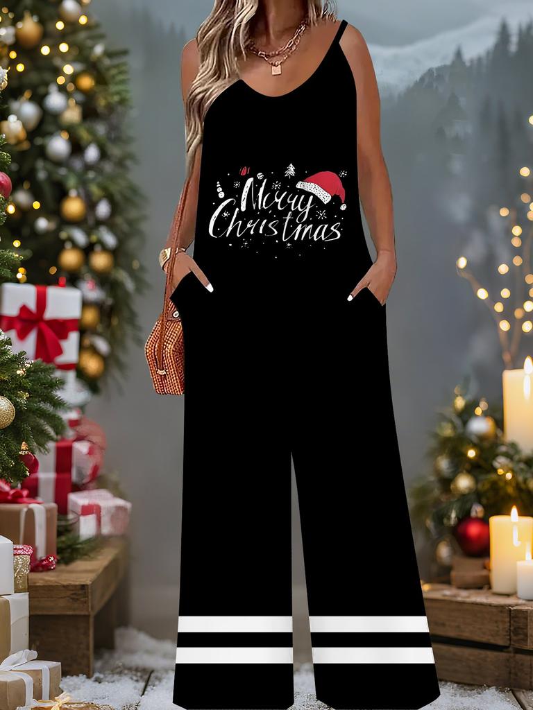 Women's Fashion Jumpsuit, Plus Size Clothing Daily Casual Fashion Wear, Graphic Christmas Printing Design,  Party Parties, Christmas Clothing