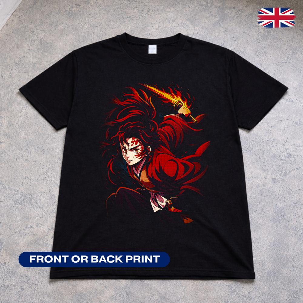 Demon Slayer Rengoku T Shirt Flame Hashira Anime Kimetsu No Yaiba Fire Tee Kids 2XL