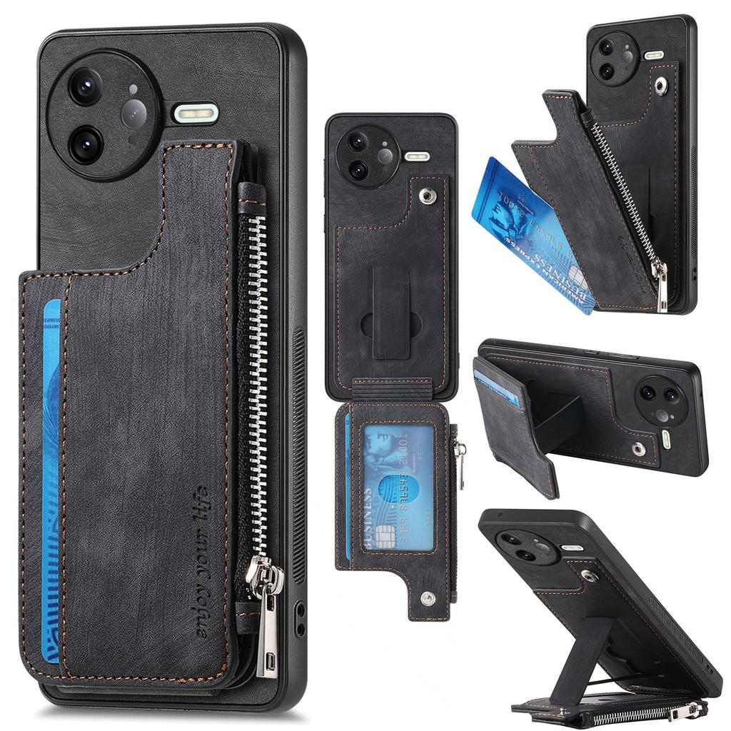 For Xiaomi Poco F7 Ultra 5G/Xiaomi Redmi K80 Pro 5G Case Zipper Card Holder Kickstand Leather+PC+TPU Phone Cover