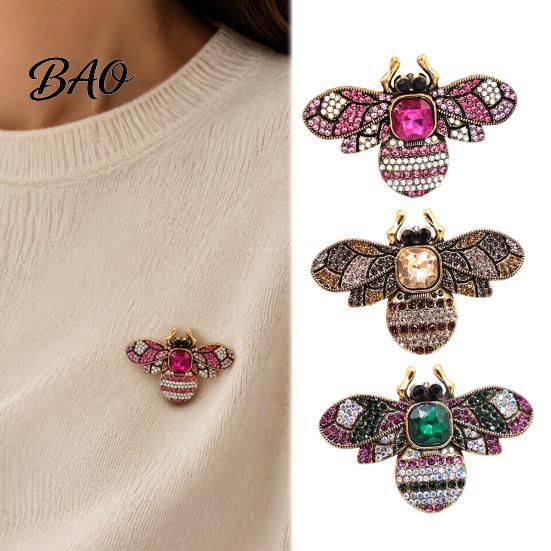 Golden Tone Alloy Pin Retro Rhinestone Bee Brooch Pin, Insect Badge with Vintage Lapel Colorful Rhinestones, Jewelry Accessory for Clothing Dress Coat