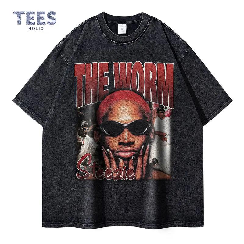 Streetwear Dennis Tshirt Vintage Washed RodUnisex Oversized T Shirts Hip Hop Harajuku Tshirt Short Sleeve Tops Tees Unisex Cotton S разноцветный