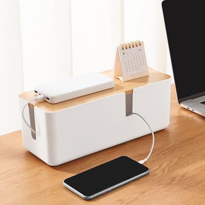 Bamboo Top Power Strip Cover Box - Cable Organizer for Desk, Multi-Outlet Cord Hider Storage Case Desk Organizer