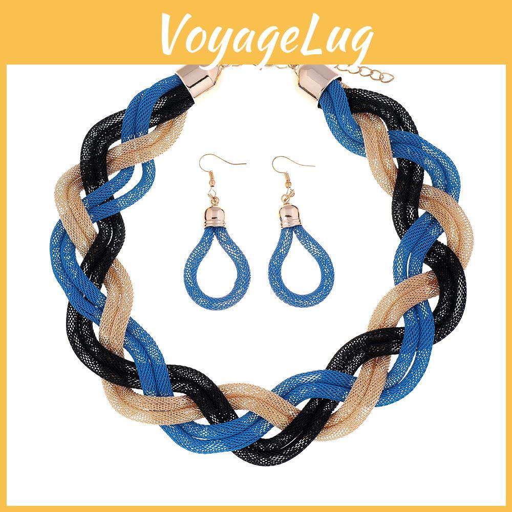 European Style Necklace And Earrings Jewelry Set With Geometric Design For Women