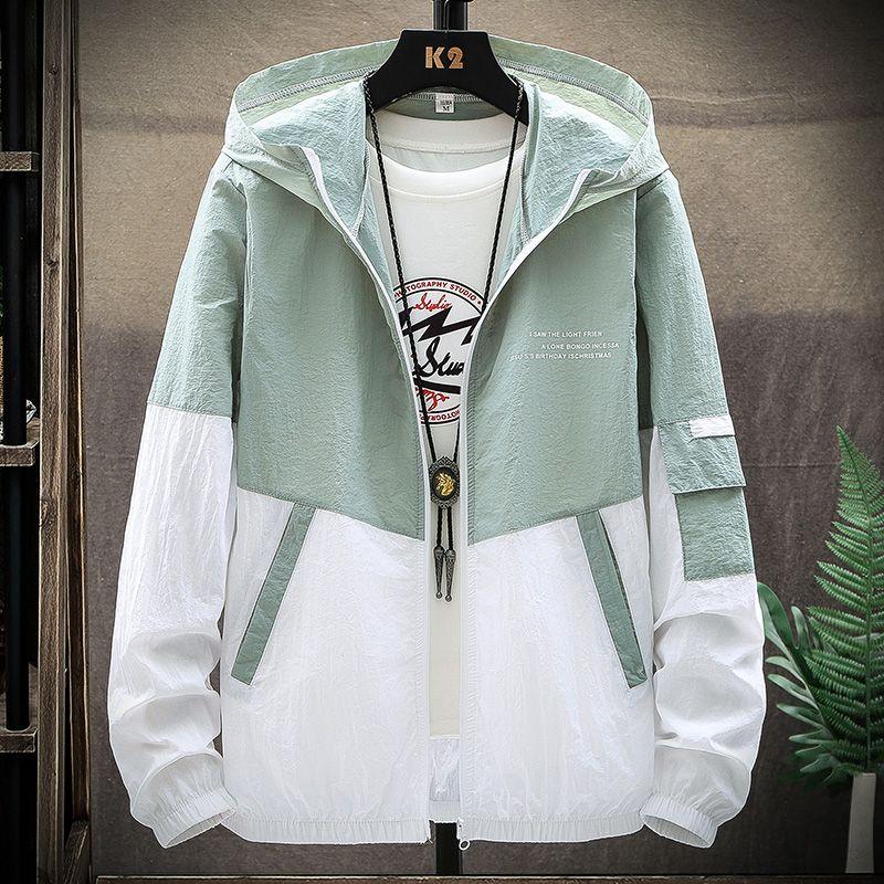 Summer Men's Sun Protection Shirt Thin Quick Drying Hood Windproof Jacket Breathable Letter Print Casual Hooded Sunscreen Jacket